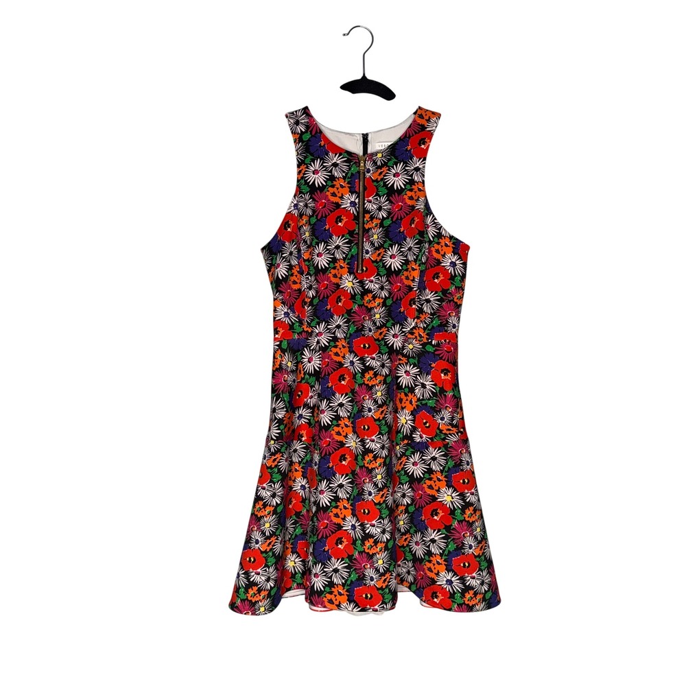 Veronica Beard Floral Mini Dress Womens 4 Multicolor Good Zip Racerback Flare‎